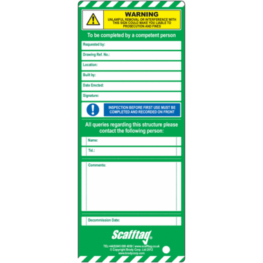 SCAFFOLD TAG INSERT CARD