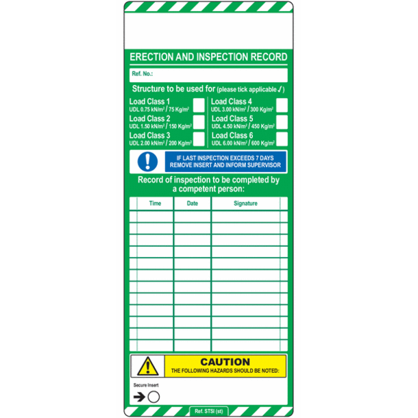SCAFFOLD TAG INSERT CARD